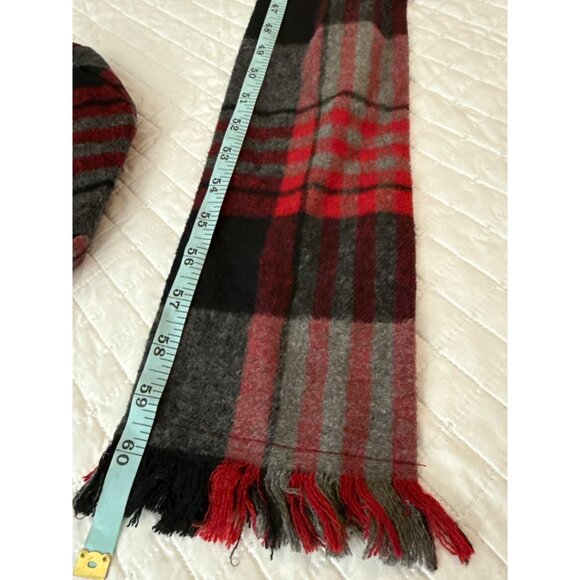 Red & Gray Plaid Hat & Scarf Set With Flower Accent - Picture 10 of 10